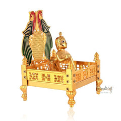 Handicraft Hub India Gold Plated Metal God Singhasan with Laddu Gopal for Pooja Mandir, Multicolor