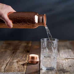 Pure Copper Bottle 1000 ML for Ayurveda Health Benefit & Healing - Solid Copper Hammered Bottle for Serving Storage Water, Capacity 1 LTR - Copper Bottle for Home, Office, Hotel & A Gift