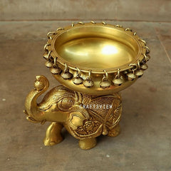Brass Elephant with urli Figurine Decoration Purposes. Fill it Water and Then Drop Some Flowers