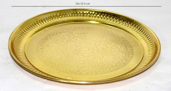 Fabrilla Decorative Puja Plate/Aarti Thali/Stainless Steel Pooja plate, color- golden, 9.5" dia