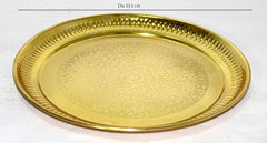 Fabrilla Decorative Puja Plate/Aarti Thali/Stainless Steel Pooja plate, color- golden, 9.5" dia