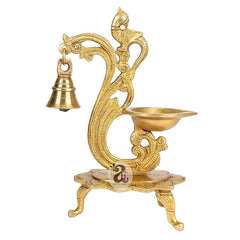 ARTVARKO Brass Bird Peacock Traditional Hanging Bell Diya Oil Lamp Stand Diwali Puja Home Office Temple, 8 Inches