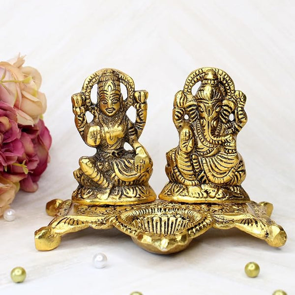 KYNA Goddess Laxmi Lord Ganesh Ji Murti Puja Diya Set|Statue Idol Murti Set for Home Temple Office Decore Gift for Diwali Festival-Set of 1
