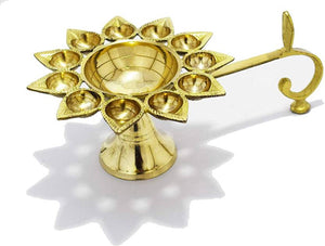 EGLOB Brass Aarti Diya/Deepak, 11 Batti & 1 Big Batti Aarti, Gold Brass Table Diya  (Height: 3.5 inch)