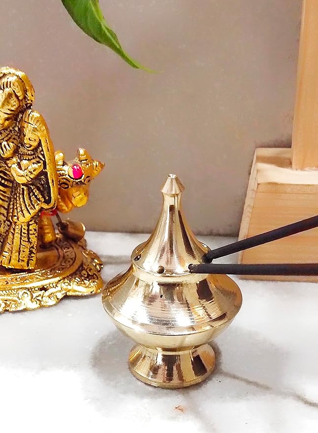 blissful decor Presents Brass Pyramid Shape 6 Agarbatti Incense Sticks Holder - for Mandir, Home, & Office Decoration (1)