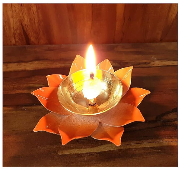 Brass Lotus tealight Holder Diya Flower Shaped Diyas for Puja Kamal Patti Brass Oil Lamp for Pooja Room aarti Temple Home Décor Decoration & Gifting Purpose (Pack of 2)