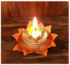 Brass Lotus tealight Holder Diya Flower Shaped Diyas for Puja Kamal Patti Brass Oil Lamp for Pooja Room aarti Temple Home Décor Decoration & Gifting Purpose (Pack of 2)