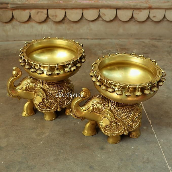 Brass Elephant with urli Figurine Decoration Purposes. Fill it Water and Then Drop Some Flowers