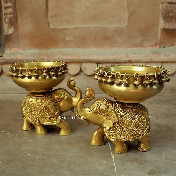 Brass Elephant with urli Figurine Decoration Purposes. Fill it Water and Then Drop Some Flowers