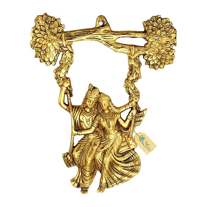 Kratidecor Radha Krishna Jhula Sculpture Statue Decorative Showpiece Gift 24 X 2 X 31 cm, Gold