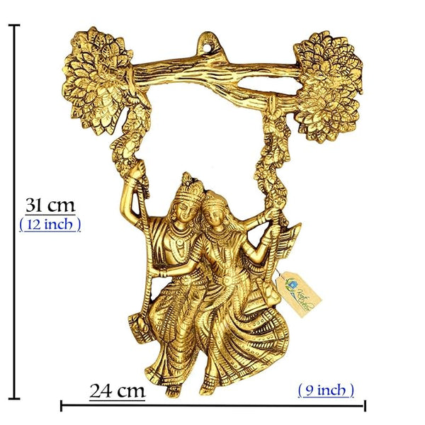 Kratidecor Radha Krishna Jhula Sculpture Statue Decorative Showpiece Gift 24 X 2 X 31 cm, Gold