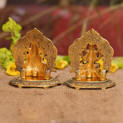 Crown Warriors metal Laxmi Ganesh Set Idol Showpiece Metal Gold Plated Lakshmi Ganesha Idols for Diwali Gifts Puja (Set 1)