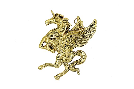 The Victory Gold Plated Metal Handicraft Antique Look Flying Horse Wall Hanging Decorative Unicorn Wall Hanging Showpiece Unique Home Decor Item