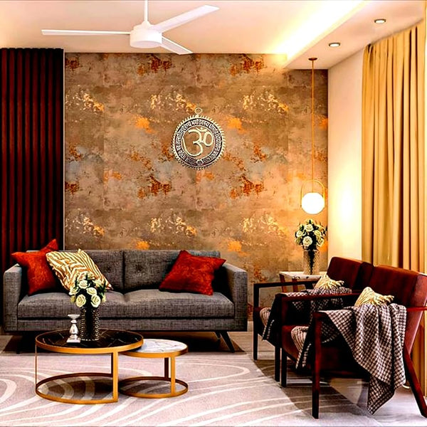 FLAIMYST™ 6" Inche Metal Om Gayatri Mantra Wall Henging for Home Decoration Iteam Showpiece Nazar Battu for Home & Office Door Henging (Brown)