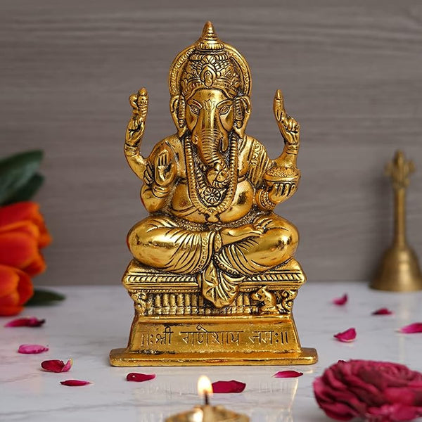 Webelkart Premium Metal Ganesha Idol for Home and Office Decor | Ganesha Idol for Car Dashboard (8.5 Inches)