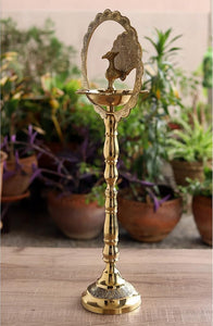Indian Art Villa Handmade Elegant Brass Peacock Design Diya/Oil Lamp Stand, Poojan Temple Home, Gift Item Home Décor, Height 30 Inches