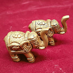 anciently Brass Elephant Pair Showpiece for Home Decor | Elephant Idols for Pooja Room, Brass, Height 4CM, Gold Colour, 2 Piece(1 Set)
