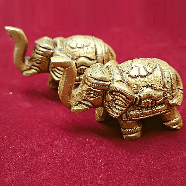 anciently Brass Elephant Pair Showpiece for Home Decor | Elephant Idols for Pooja Room, Brass, Height 4CM, Gold Colour, 2 Piece(1 Set)