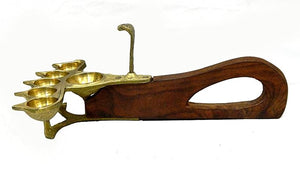 KALARAMBH Brass Aarti Diya/Deepak/Divi for Home Pooja Puja Mandir Temple Decor Items Collectible Handicraft Art, Yellow, 11 x 6 x 2 Inch (L x W x H)