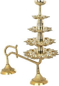 Exotic India Thirty Two Wicks Aarti Lamp - Brass Statue Yellow