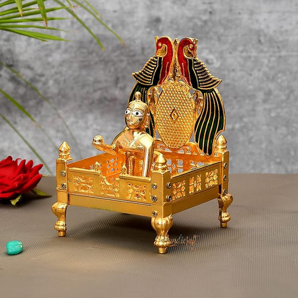 Handicraft Hub India Gold Plated Metal God Singhasan with Laddu Gopal for Pooja Mandir, Multicolor