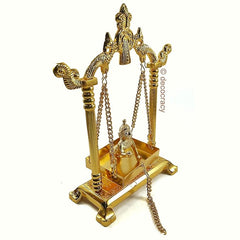 Decocracy Golden Peacock Laddu Gopal Jhula with Laddu Gopal Idol – Palna for Laddu Gopal Ji – Kanha Jhula ( Golden, 9 Inch )