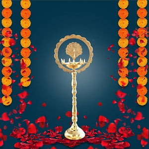 Indian Art Villa Handmade Elegant Brass Peacock Design Diya/Oil Lamp Stand, Poojan Temple Home, Gift Item Home Décor, Height 30 Inches
