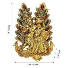 Wonder Care |Peacock Design Radha Krishna Idol Showpiece with Diya for Puja and Home Decor (8 x 6 Inches), Metal (1 Piece) (Peacock Radha Krishn)