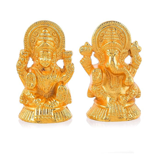 Piepot Laxmi Ganesh Idol Set for Diwali Pooja--Metal Gold Plated Laxmi Ganesha Murti Showpiece for Temple Decor (Laxmi Ganesh Idol)