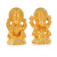 Piepot Laxmi Ganesh Idol Set for Diwali Pooja--Metal Gold Plated Laxmi Ganesha Murti Showpiece for Temple Decor (Laxmi Ganesh Idol)