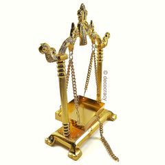 Decocracy Golden Peacock Laddu Gopal Jhula with Laddu Gopal Idol – Palna for Laddu Gopal Ji – Kanha Jhula ( Golden, 9 Inch )
