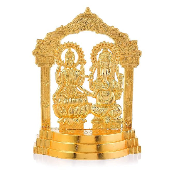 Golden Color Beautifully Crafted Laxmi Ganesh Idol Set for Diwali Pooja-F-Metal Gold Plated Laxmi Ganesha Murti Showpiece for Temple Decor (Laxmi Ganesh Idol with Frame)