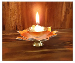 Brass Lotus tealight Holder Diya Flower Shaped Diyas for Puja Kamal Patti Brass Oil Lamp for Pooja Room aarti Temple Home Décor Decoration & Gifting Purpose (Pack of 2)