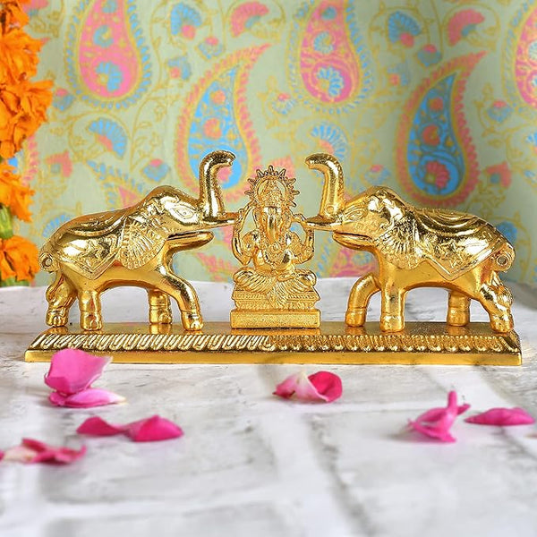 JAIPUR ACE Golden Metal Kumkum Holder/Kumkum Box for Gifting,Pooja, Thali, Mandir, Home, Temple, Gifting Golden Kumkum Box with Laxmi Maa (Ganesh Ji Elephant Kumkum)