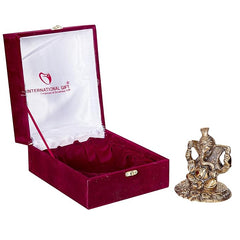 INTERNATIONAL GIFT® Copper Plated Pagdi Ganesh God Idol Statue Oxidized Finish with 6 Piece Jyot with Beautiful Velvet Box Packing and with Carry Bag (10H x 8W x 8L Centimeters)