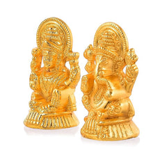 Piepot Laxmi Ganesh Idol Set for Diwali Pooja--Metal Gold Plated Laxmi Ganesha Murti Showpiece for Temple Decor (Laxmi Ganesh Idol)