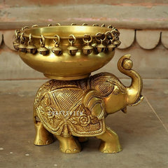 Brass Elephant with urli Figurine Decoration Purposes. Fill it Water and Then Drop Some Flowers