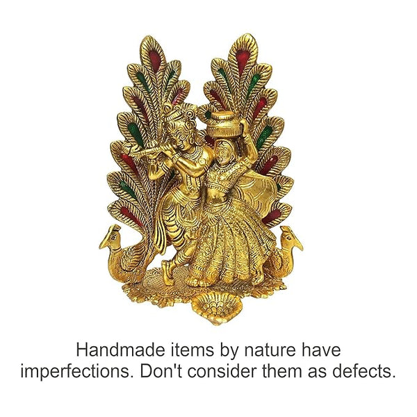 Wonder Care |Peacock Design Radha Krishna Idol Showpiece with Diya for Puja and Home Decor (8 x 6 Inches), Metal (1 Piece) (Peacock Radha Krishn)