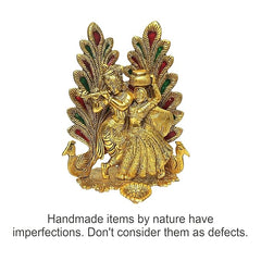 Wonder Care |Peacock Design Radha Krishna Idol Showpiece with Diya for Puja and Home Decor (8 x 6 Inches), Metal (1 Piece) (Peacock Radha Krishn)