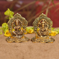 Crown Warriors metal Laxmi Ganesh Set Idol Showpiece Metal Gold Plated Lakshmi Ganesha Idols for Diwali Gifts Puja (Set 1)