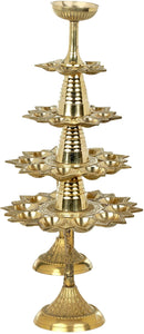 Exotic India Thirty Two Wicks Aarti Lamp - Brass Statue Yellow