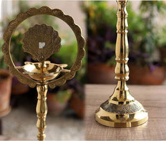 Indian Art Villa Handmade Elegant Brass Peacock Design Diya/Oil Lamp Stand, Poojan Temple Home, Gift Item Home Décor, Height 30 Inches