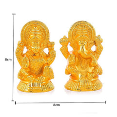 Piepot Laxmi Ganesh Idol Set for Diwali Pooja--Metal Gold Plated Laxmi Ganesha Murti Showpiece for Temple Decor (Laxmi Ganesh Idol)