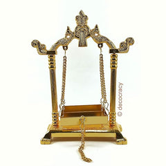 Decocracy Golden Peacock Laddu Gopal Jhula with Laddu Gopal Idol – Palna for Laddu Gopal Ji – Kanha Jhula ( Golden, 9 Inch )