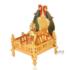 Handicraft Hub India Gold Plated Metal God Singhasan with Laddu Gopal for Pooja Mandir, Multicolor