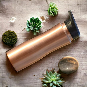 soulvinee™ Copper Water Bottle with Fliptop Pure Copper Water Bottle I Leak Proof & Rust Proof I Copper Bottle for Home, School & Office | Matte Finish | With jute bag | 950 ml (Pack of 1)