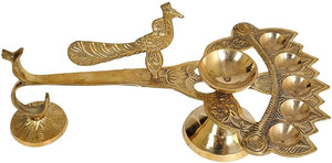Exotic India Five Wick Diya with Dhoopdan - Brass Statue