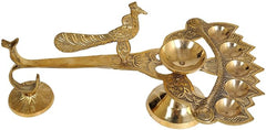 Exotic India Five Wick Diya with Dhoopdan - Brass Statue