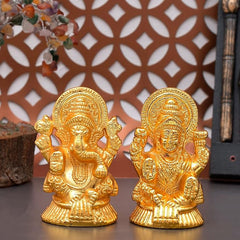 Piepot Laxmi Ganesh Idol Set for Diwali Pooja--Metal Gold Plated Laxmi Ganesha Murti Showpiece for Temple Decor (Laxmi Ganesh Idol)