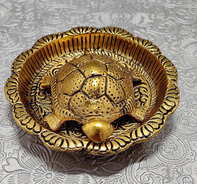 Sawcart Metal Turtle/Tortoise Statue Figurine Kachua Sculpture with Plate for Feng Shui, Good Luck, Health, Wealth, Longevity, Decorative Ocean Coastal, Home & Office Decor